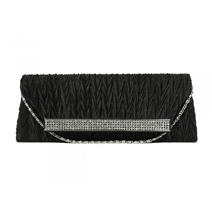 Evening Bag - 12 PCS - Pleated Satin w/ Mesh Metal Bar Accent - Black - BG-92006B